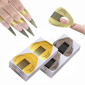 200Pcs Long Nail Forms Extension Set 100 Pcs Gold + 100 Pcs Silver Nail form guide stickers Thick Nail Art Tips Extension Forms Durable Acrylic Nail Paper Forms Numbers Marked Nail Former Stickers