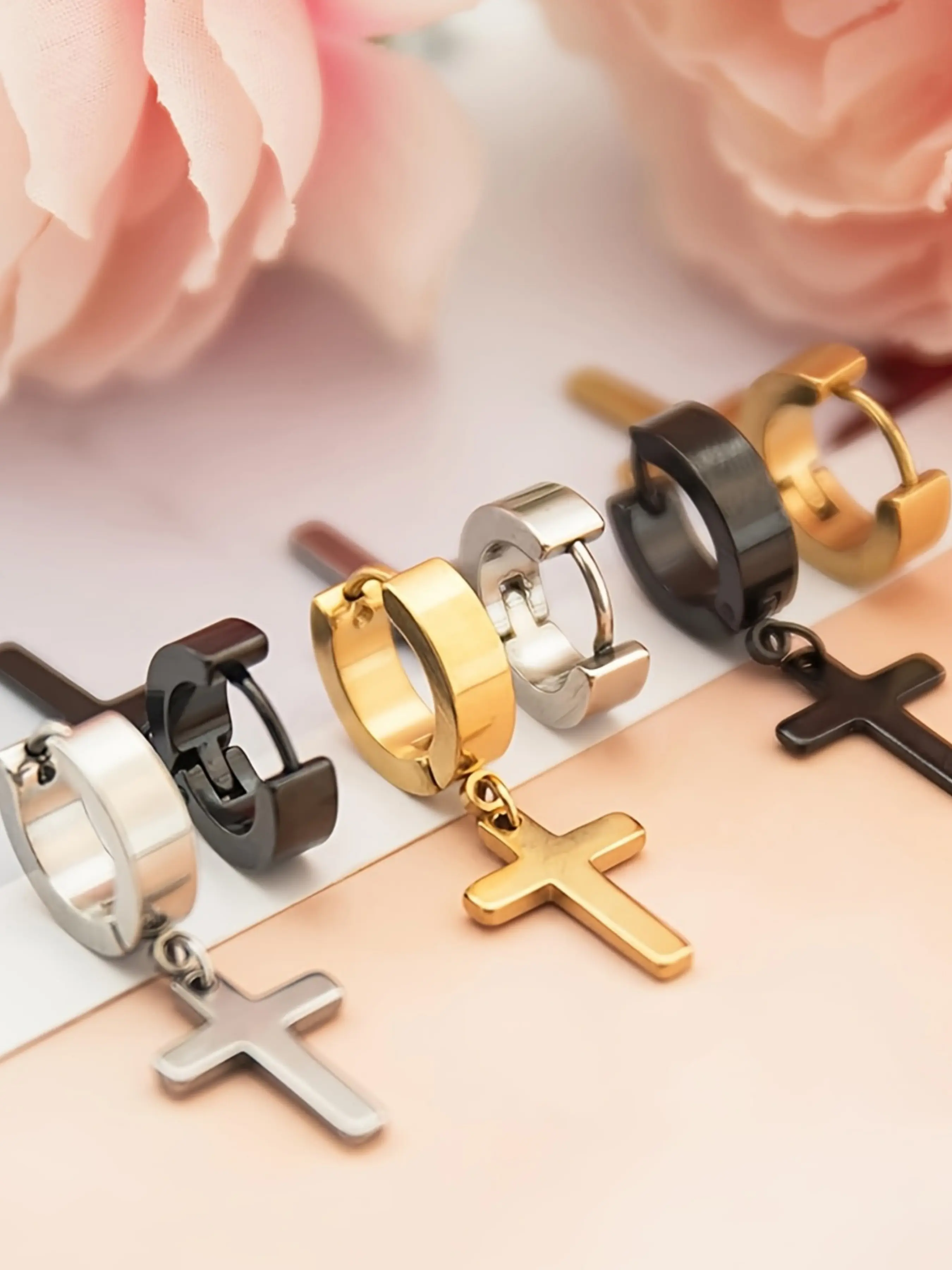 Stainless Steel Earrings, 2pcs Fashionable Hanging Cross Design, Unisex Jewelry for Daily & Party Wear, Perfect Birthday Gift Idea, Cross Dangle Earring, Fashionable Jewelry Accessories