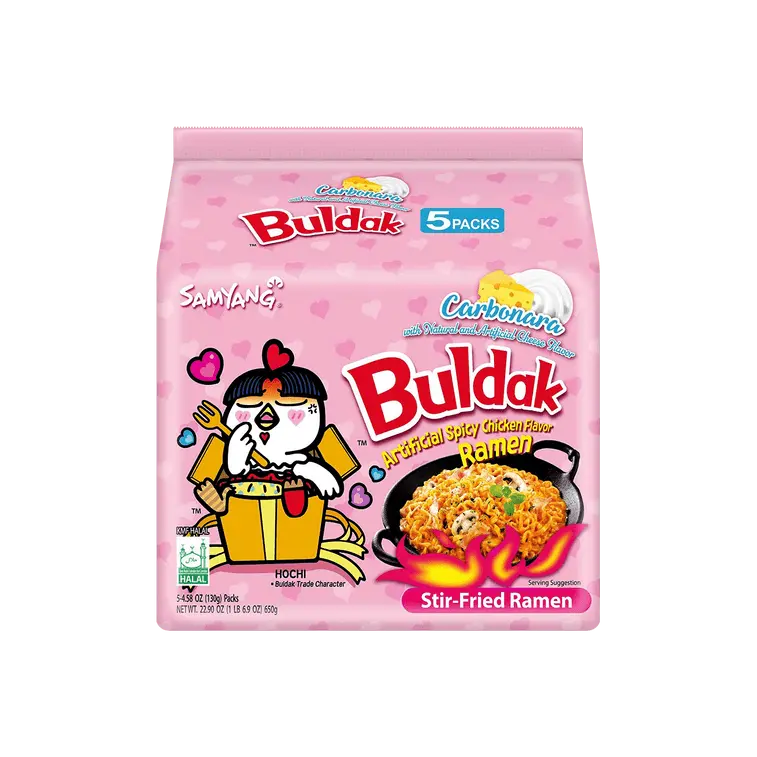 Samyang Buldak Carbo Korean Spicy Hot Chicken Stir-Fried Noodles,Various flavors available, 5 packs Food Instant