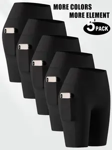 5-Pack Yoga Shorts, Squat-Proof Workout Tights, Women High Elasticity Breathable Shorts with Pockets, Gym Running Summer Clothes