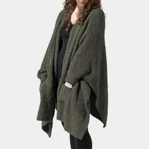 MaLinfandor Wearable Blanket Sherpa Poncho Unique Office Work Warm Cozy Shawl TV Throw Blankets, Plush Cape Wrap for Adults
