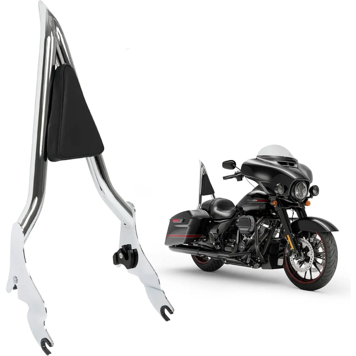 HECASA Detachable Backrest Sissy Bar Compatible with 2009-2024 Harley Touring Models Street Road Electra Glide Road King CVO Ultra Limited Low Back Rest Luggage Rack (22 Inches Chrome)