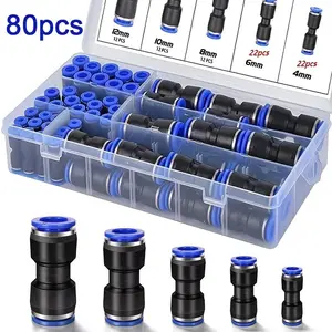 Pack of 80 Quick Connect Air Hose Fittings – Pneumatic Push to Connect Fitting Kit, Air Line Connectors, Push-In Fittings, Universal Quick Release Air Fittings Assortment