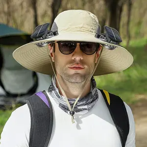 Solar Fan Sun Hat - UPF 50+, Breathable Lightweight Wide Brim Sun Protection Bucket Hat with Adjustable Fan Speed for Fishing, Outdoor Sports