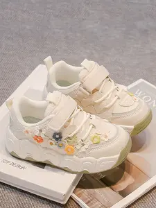 New Arrival Spring/autumn Breathable Girls' Ditsy Floral Decorated Velcro Casual Sports Shoes, Cute Round Toe Design, Casual Trainer Shoes, Trendy Trainers, Round Toe Trainers