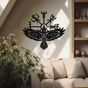 Viking Raven Metal Wall Art Sign, Artistic Decorative Rust-Resistant Iron Plaque, Perfect for Home & Farmhouse Decor, Ideal for Living Room, Bedroom, Dining Area, Decoration