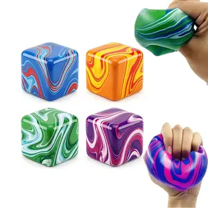 2026 New 4Pcs Marble Squishy Sensory Cube Colorful Squeeze Fidget Desk Toy Soft Handheld Palm Squishies