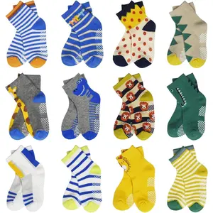 Anti Slip Toddler Socks, 12 Pairs Non-Skid Cotton Grip Kid Socks for 1-7T Boy Girl 6-12 Month Baby