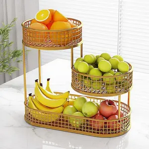 Multi-layer Metal Fruit Basket, Round Snack & Fruit Storage Basket, Fruit & Vegetable Organizer for Home Kitchen Living Room Coffee Table, Food Storage Organizer