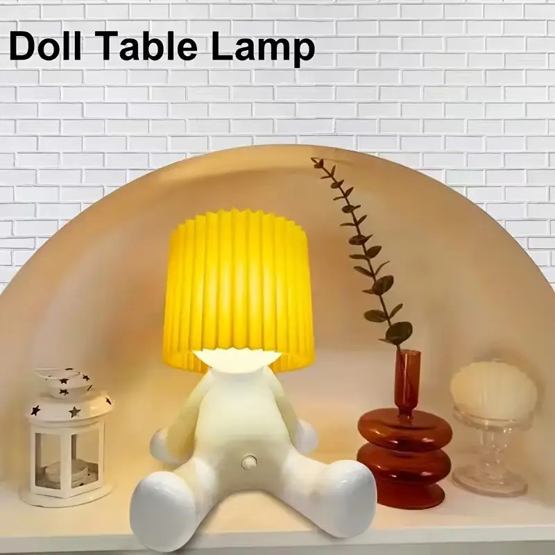 Shy Sitting Boy Novelty Table Lamp, Rechargeable Funny LED Ambient Light, Cute Creative Desk Ornament Night Light for Bedroom Bedside Home Decor & Funny Gift
