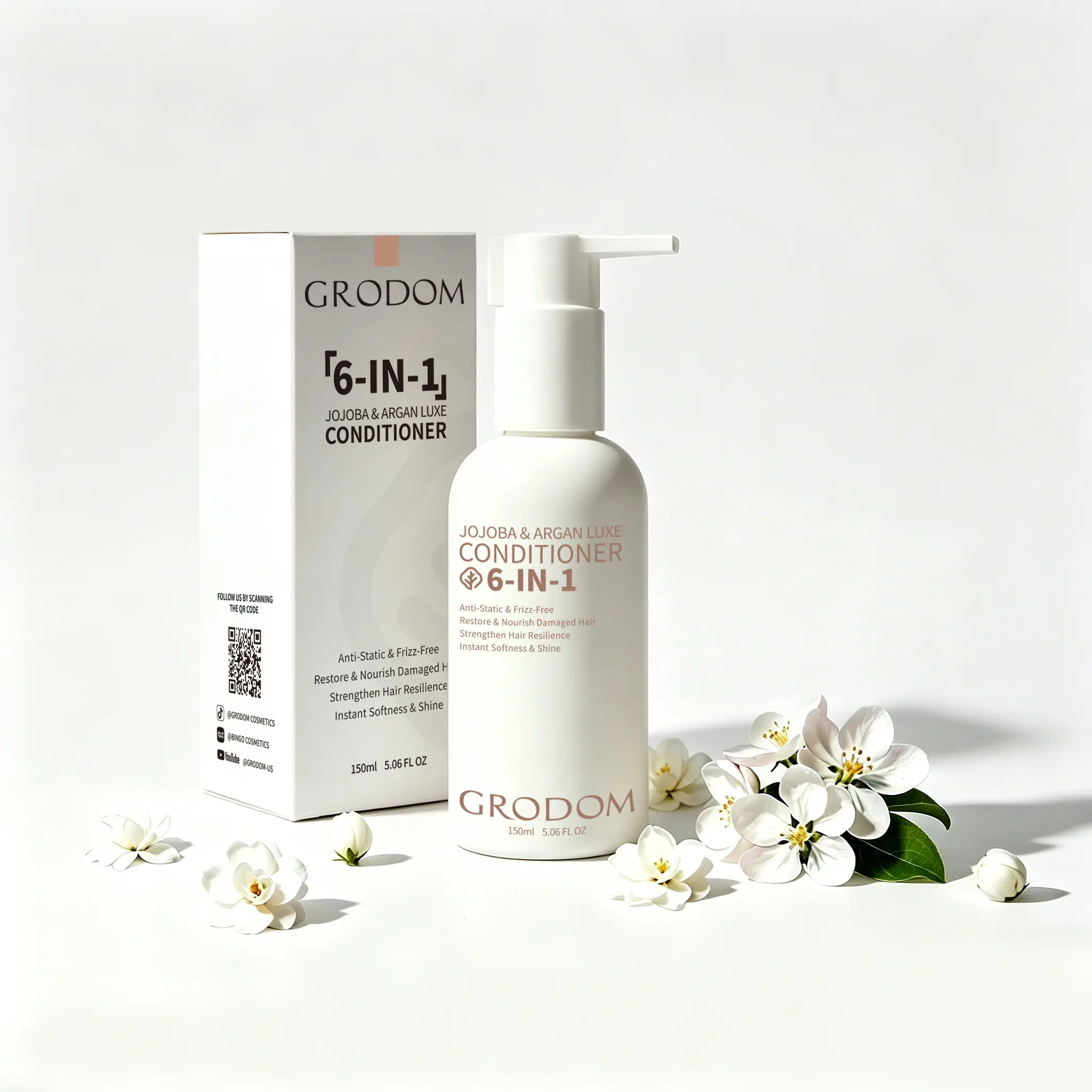 GRODOM Argan Jojoba Conditioner - 5.06 oz (150ml) Sulfate-Free Unisex Haircare Moisturizer with Argan Oil, Natural Extracts & Biotin, Hydrating, Repairing, Detangling, Smoothing, Straightening, Frizz Control for Textured, Chemically Treated & Dyeing Hair,