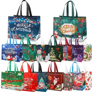 Festive Reusable Christmas Gift Bags  Reusable Multifunctional Non-Woven Tote Bags with Santa Tree Reindeer Snowman Snowflake Designs for Birthday Halloween Christmas Party Favor Supplies Unisex Festive Occasions Large Cute