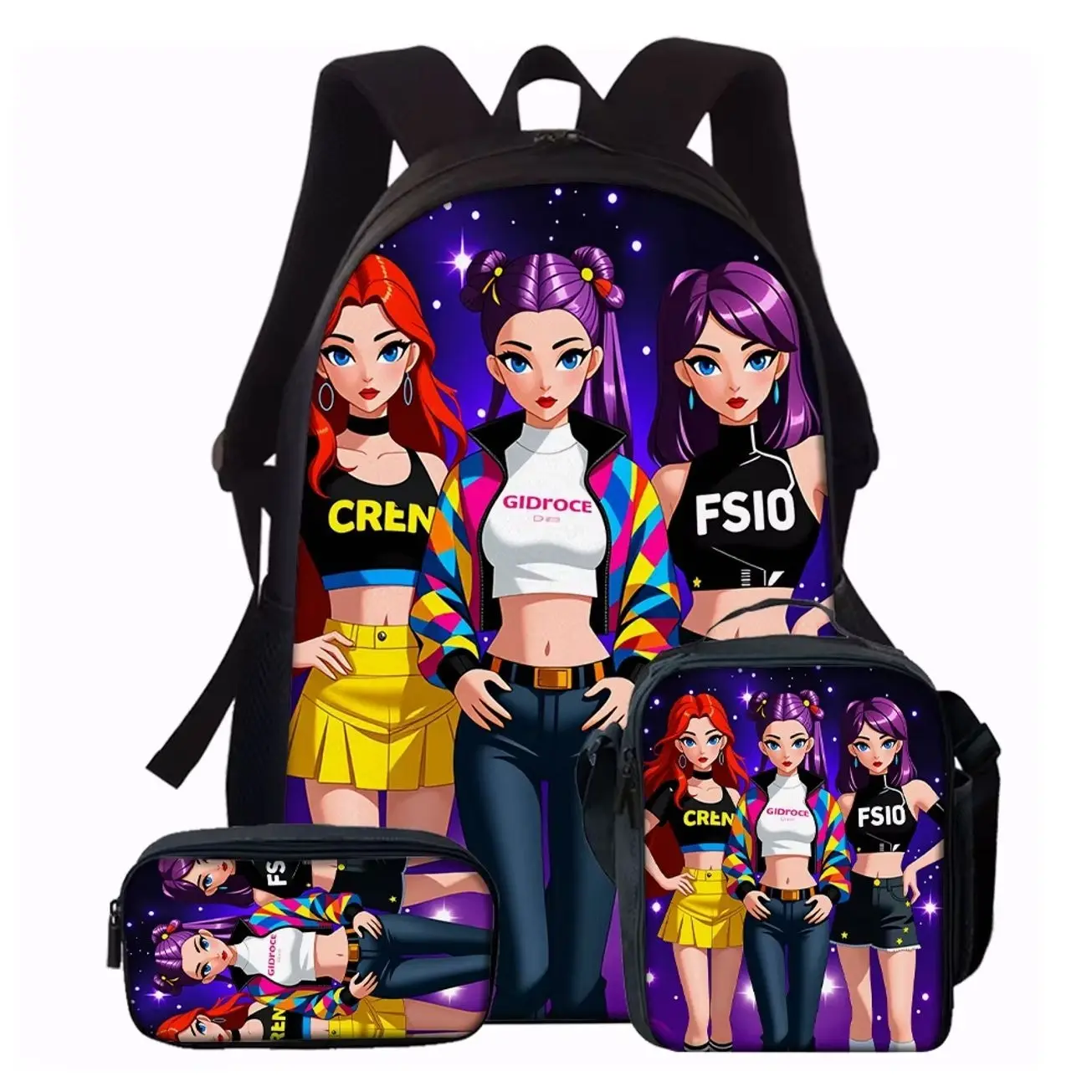 K-Pop Girl Group Backpack Set, 3 Piece School Bag Set, Cute Gift for K-Pop Fans