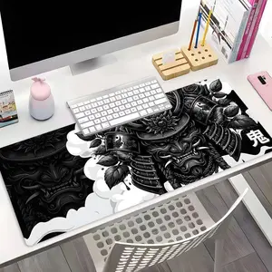 Japanese Oni Samurai Tattoo Art Large Desk Pad, Black and White Demon Warrior Mouse Pad, Non-Slip Rubber Base Stitched Lock Edge Desk Mat, Durable Computer Accessory for Home Office & Gaming Setup, Perfect Gift for Gamers & Gaming Fans Boy