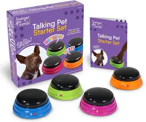 Hunger for Words Talking Pet Starter Set - Recordable Dog Training Buttons for Communication & Interactive Games with 4 Colorful Speech Buttons
