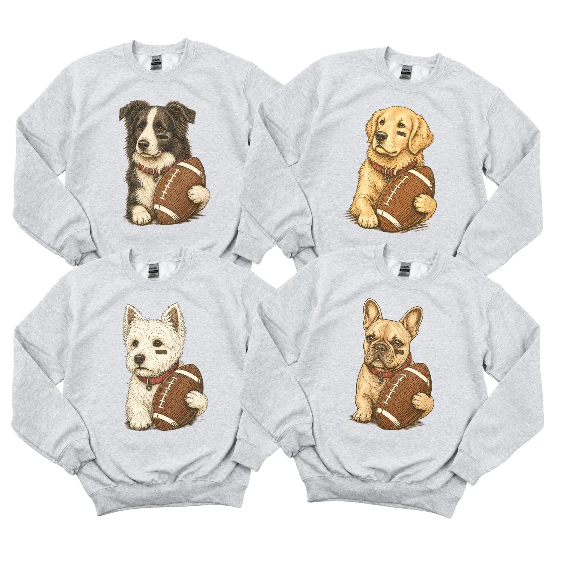 Custom 50+ Dog Breeds Football Sweatshirt, Personalized Puppy Game Day Crewneck, Cute Football Dog Graphic Pullover, Fall Sports Season Sweatshirt, Gift for Dog Lovers, Unisex Cozy Apparel - HARSIN