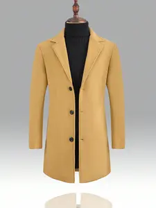 KZZ Men's Solid Button Front Lapel Neck Midi Coat, Regular Fit Casual Long Sleeve Outerwear for Fall & Winter, Men's Clothes for Daily Wear Christmas gifts christmas gifts for him Outfits Classic