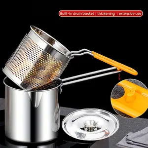 Stainless Steel Deep Fryer with Filter Rack, Lid, and Tongs, Can Be Used for Frying Potato Chips, French Fries, Fish, and Chicken, Suitable for Various Stovetops, Home Use, Parties, Camping, Restaurants, and RVs, Fryer with basket