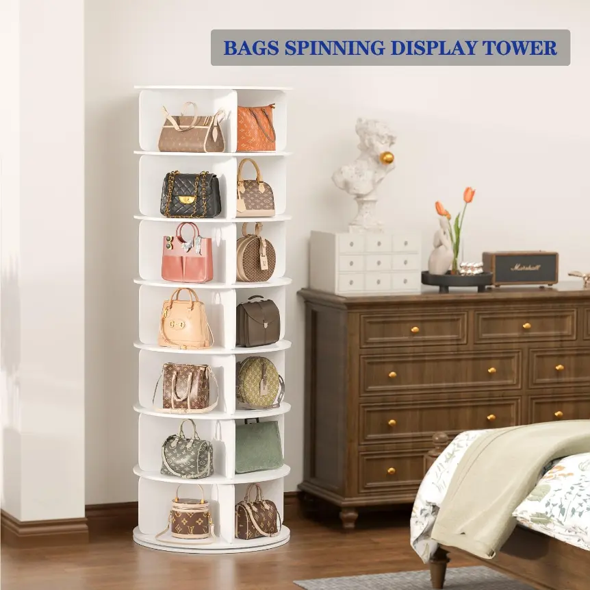 360° 7 Tier Rotating Shoe Rack Tower,Multifunctional Storage Revolving Round Shoe Rack,Spinning Shoe Display,Fits 28 Pairs of Shoes,for Entryway Living Room Hallway Indoor Furniture Sets Thanksgiving Christmas Gifts Blackfriday