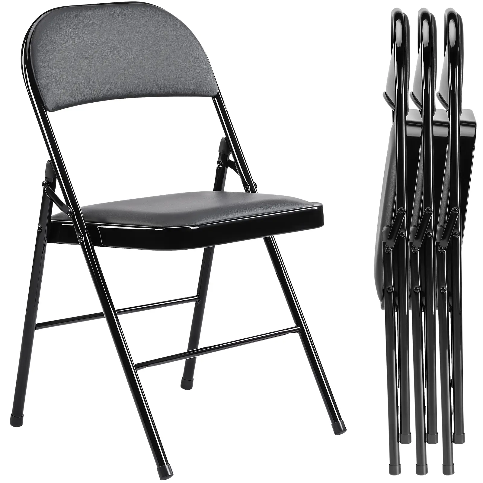 Leather Padded Folding Chairs with Sturdy Metal Frame - Indoor-Outdoor Living Room, Home Office, Party Furniture