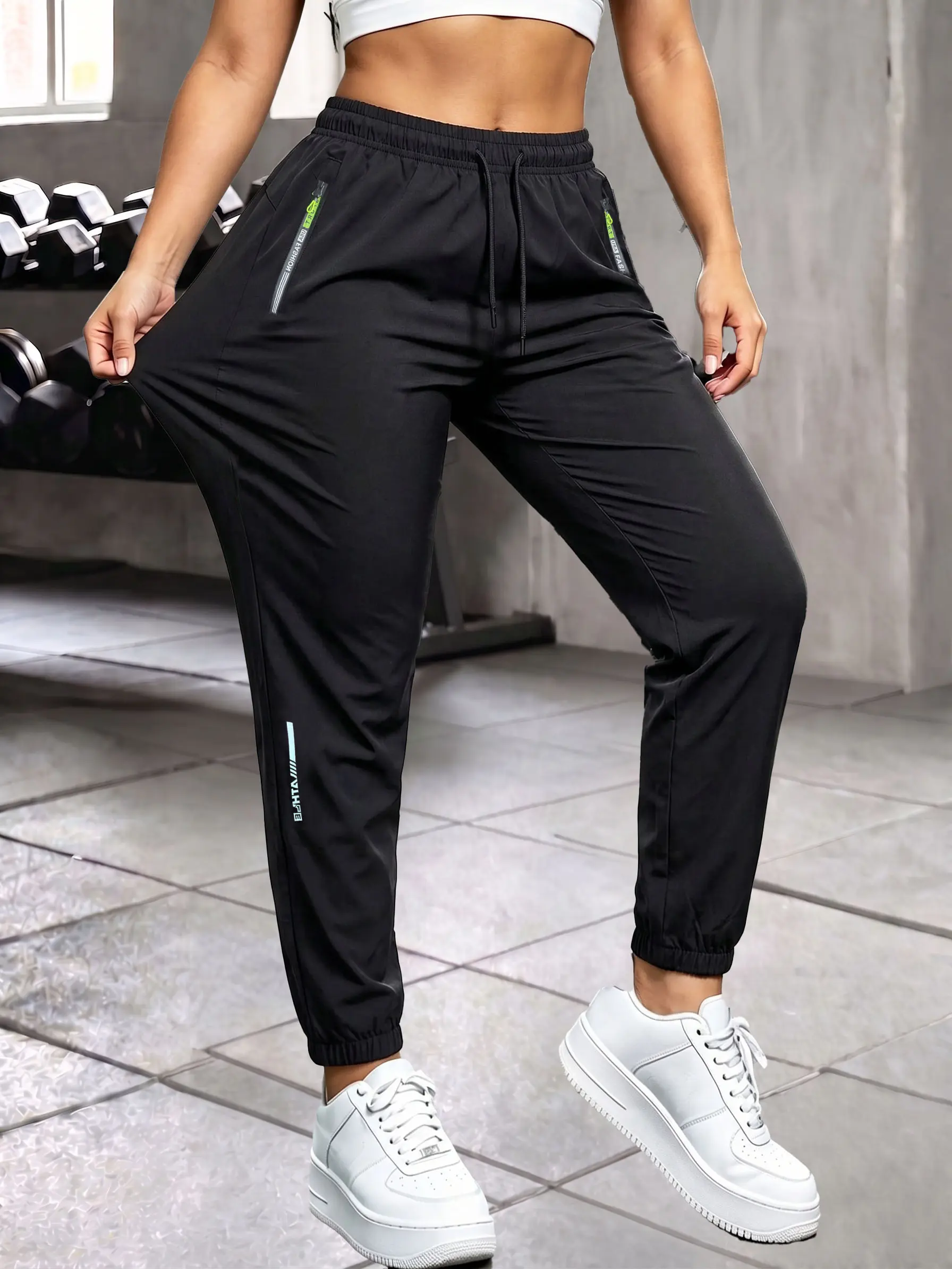 Women's Summer Stretch Joggers - Active, Casual Comfy, Workout Styles, Elastic Comfortable Pants with Zippered Pockets, Stylish Zipper Design, Elastic Waistband for Casual Outdoor Sports & Everyday Wear, Active Jogger, Casual Comfy Jogger