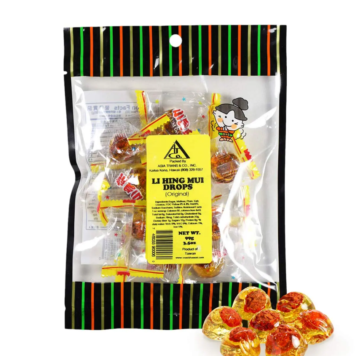 Asia Trans Golden Plum Crack Seed Hard Candy Snack - Local Favorite Food, Sweet-Sour & Salty Flavor, 3.5oz Single Bag Dried Asian Plum Treat
