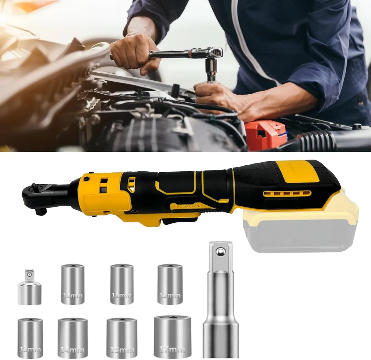 Electric Right Angle Ratchet Wrench, Socket Ratchet Wrench, Car Repair Tool for Screw & Nut Removal, Professional Power Tools Without battery Speed Variable Cordless