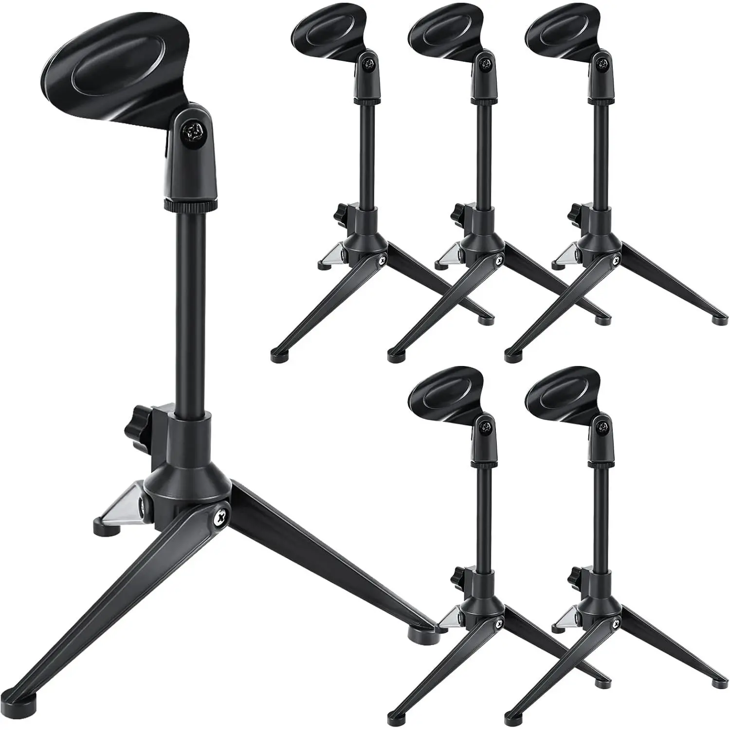 6 Pack Desktop Mic Stand Desk, Microphone Tripod Portable Foldable Table Microphone Stand Universal Adjustable Mic Holder with Mic Clip Compatible With Samson Q2U Sm57 Sm58 Sm86 Sm87
