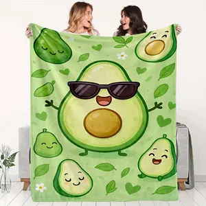 Cute Avocado Cartoon Flannel Blanket 270G Thickened Warm Soft Comfortable Skin-Friendly Bedroom Sofa Throw Blanket Kids Room Decorative Blanket Suitable for Spring Autumn Winter Nap Blanket Home Office