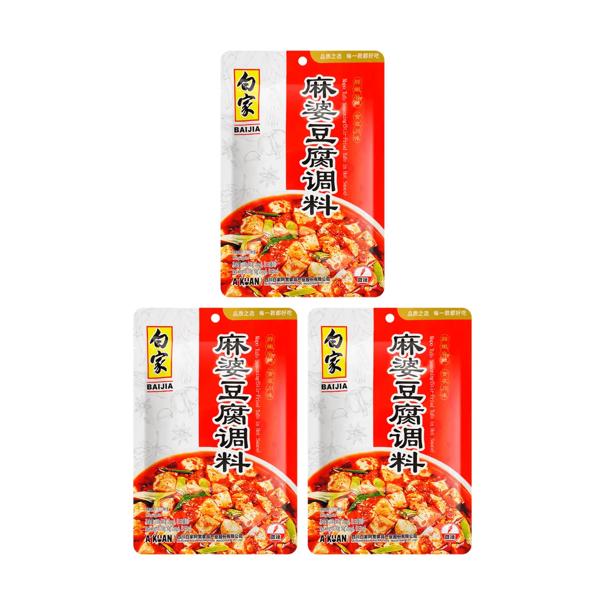BAIJIA Mapo Tofu Sauce Seasoning - Authentic Sichuan Flavor, Spicy Home-Style Cooking, 3-Pack Value Bundle (100g x 3)