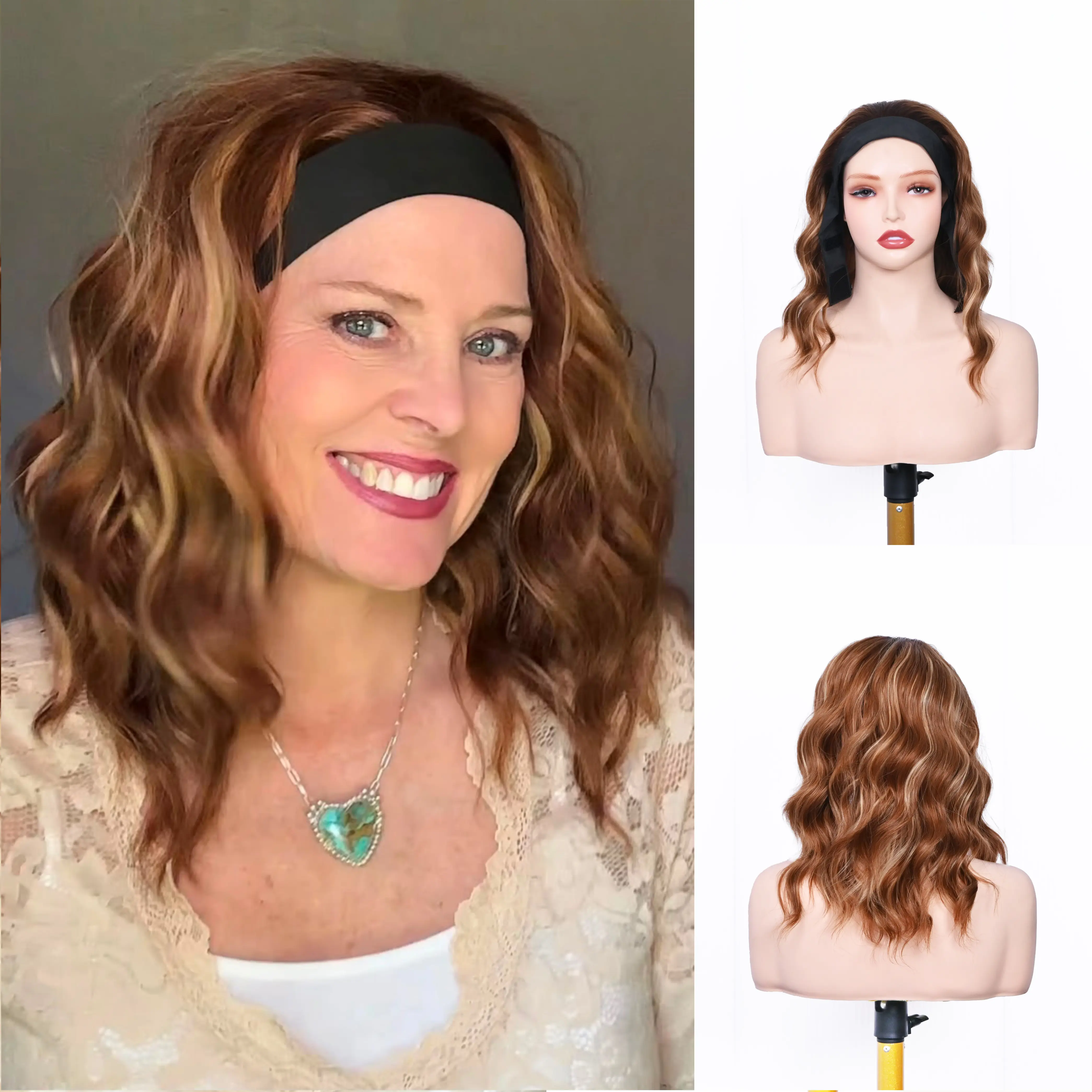 Lauren Sunnymay Women’s Headband Wig, 17-Inch Water Wave Synthetic Wig in Aspen Toasted Almond, Glueless No Glue Hair Wig, Easy Wear Comfortable Fit, Perfect for Daily Looks