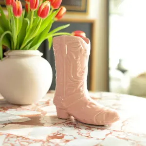 8.5 Ceramic Cow Girl Boot Vase