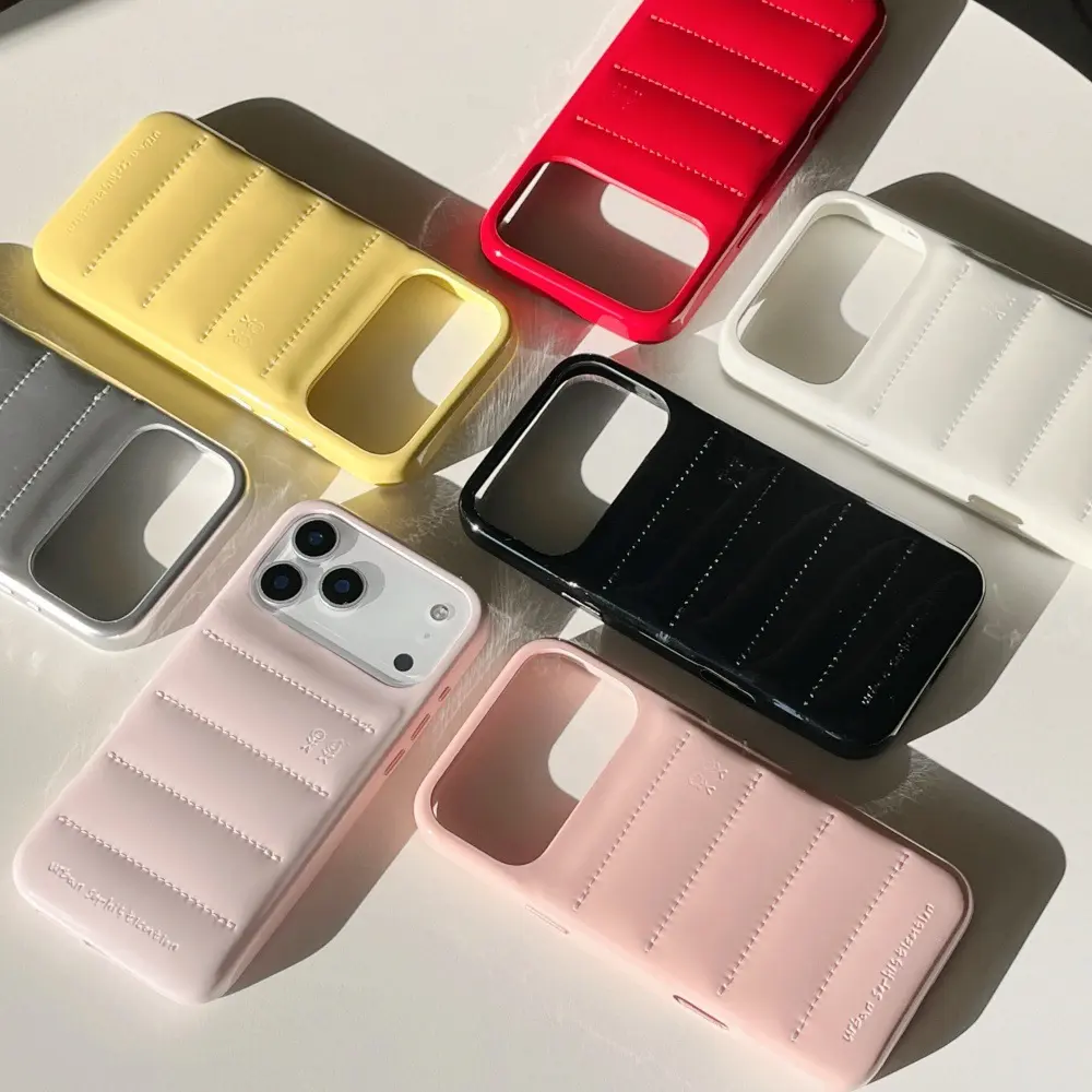 Elastic-Feel Down Jacket-Style Phone Case for iPhone 17/16/15/14 Pro Max/Pro, Personalized Solid Color, Shockproof Protection for Smartphone, Handheld Cellphone Devices, Casing