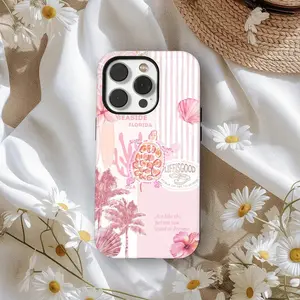 [New Product]Beachy Coquette Coastal Collage Preppy Cute Case, Pink Turtle Phone Case, Seashell Palm Ocean Vibe Case, iPhone 17 16 15 14 13 12, Samsung