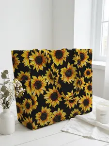 Sunflower Pattern 2D Printed Travel Lightweight Bag, Large Capacity Storage Bag, Durable Multi-Pocket Design, Zipper Closure, Casual Style