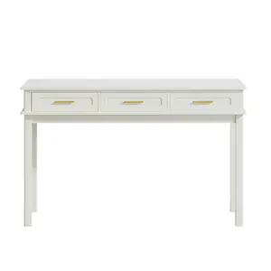 Cream White High-Gloss MDF Vanity Desk, 47.24x15.75x29.53 in, 3 Drawers, Makeup Vanity Desk for Bedroom & Home Office Writing Use, Mirror Not Included