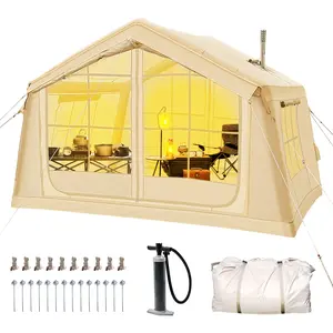 Lilypelle Inflatable Tents for Camping, Blow Up Tent with Hand Pump, Easy Setup Inflatable Hot Tent with Stove Jack, Waterproof Oxford Air Glamping Tents for Camping Adult 4-6 Person