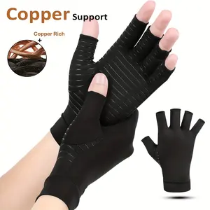 Copper Support Copper Fiber Compression Fingerless Gloves Hand Brace Half-finger Pressure Support for Women Men Anti-Slip Grip Sports for Daily Use Gym Typing Hand Care
