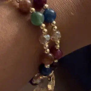 Double Layer Rainbow Tourmaline Round Bead Bracelet, Bohemian Jewelry for Daily Wear, Yoga, Gifting, Featuring Longevity Lock Charm, Color Design