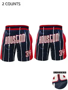 Men's Embroidery Graffiti Print Pocket Drawstring Waist Gym Shorts, Casual Breathable Comfortable Basketball Shorts for Outdoor Fitness, Men's Sportswear for Summer, Streetwear Sports Shorts, Gymwear