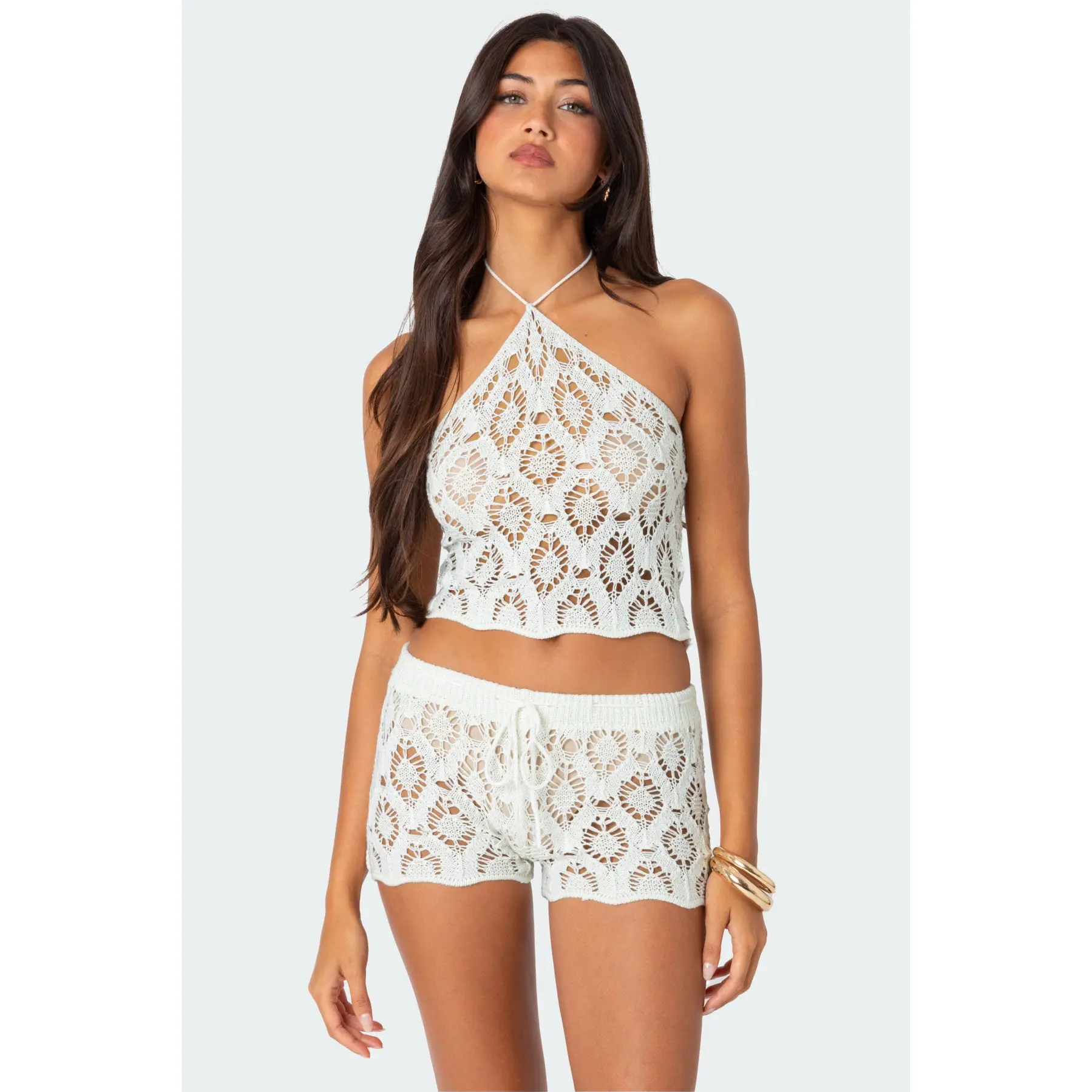 Peach Open Crochet Top