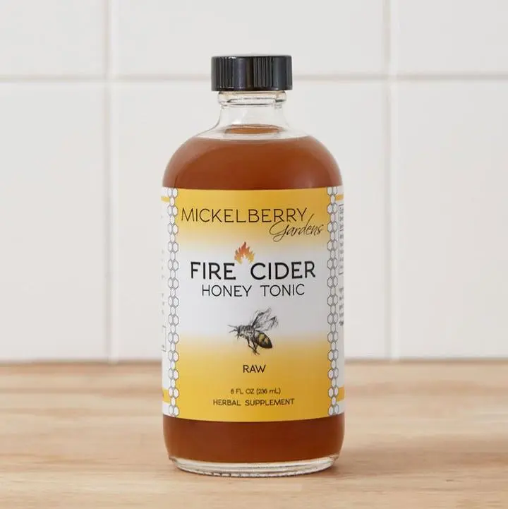 Mickelberry Gardens Fire Cider Honey Tonic 8 oz Glass Bottle Raw Apple Cider Vinegar & Pacific Northwest Honey Spicy Invigorating Herbal Supplement