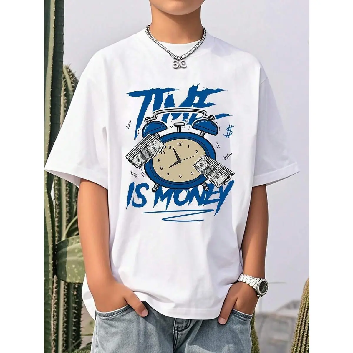 Boys & Teens' Casual Graphic Print Round Neck Short Sleeve T-Shirt, Fashionable Teen Boy Spring/Summer Top,Comfortable & Breathable Material,Vintage 90s Street Style Boys Tee
