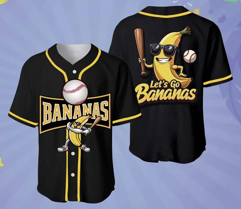 Let's Go Bananas Baseball Jersey, Funny Banana Baseball Jersey, Custom Jersey, Banana Playing Baseball Tee, Baseball Jersey Team, Sports