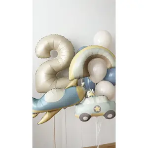 Numbers & Car Balloon Set | Perfect for Toddler Birthday Parties | Stylish Blue and Beige Decor