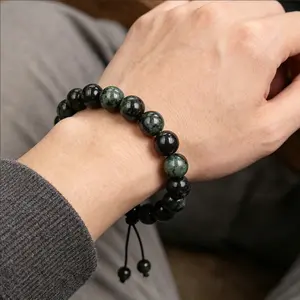 Men’s Kambaba Jasper Bracelet  8mm Natural Grounding Stone, Adjustable 7.5" Macrame Cord Gift for men