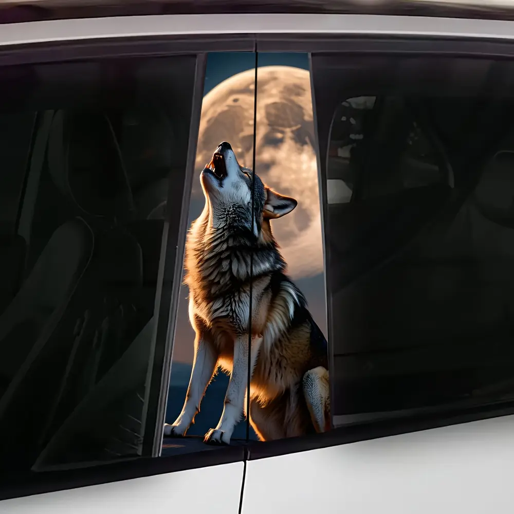 [JIT] Car stickers designed by 2 wolves, self-adhesive waterproof B-pillar decals, semi-matte animal theme DIY door side decoration, scratch coverage of vehicle shape, Cool Car Decoration, Car Decorative Sticker, Decal For Cars, Automotive Decals