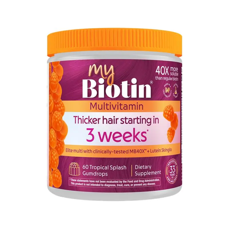 MyBiotin Hair Growth Multivitamin Gummies with Lustriva (Select: 7-Day or 30-Day Supply) - supplement includes Biotin, Vitamins A, C, D3, E, B6, B12, Folate, and Niacin for optimum hair and nail health