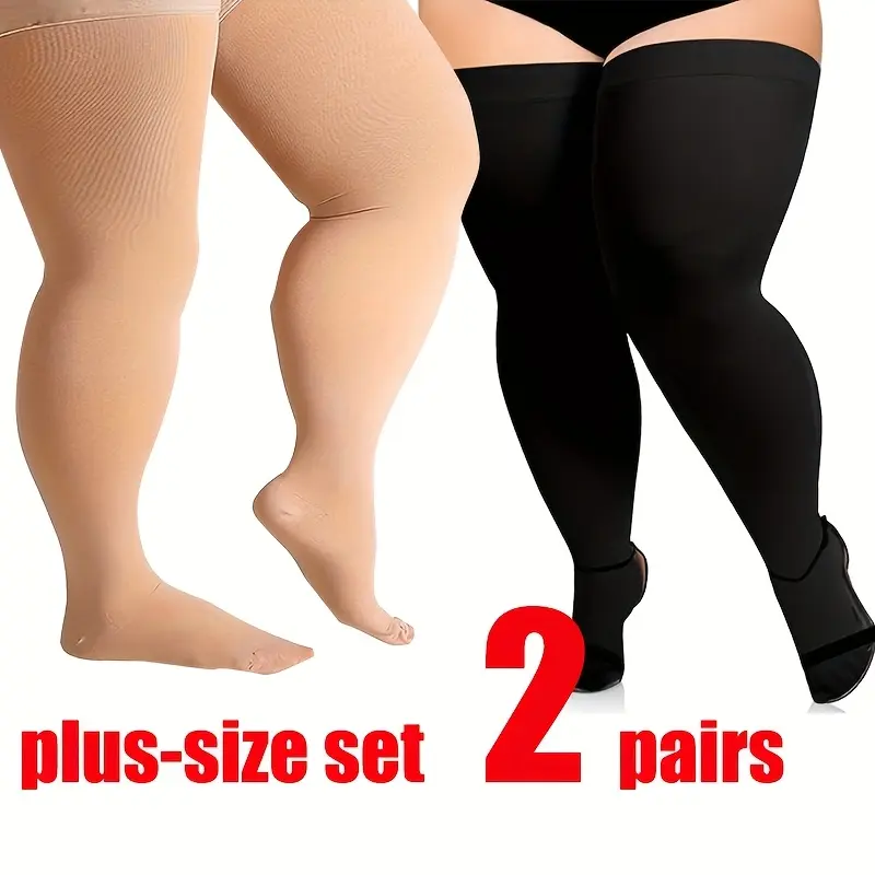 2 Pack Wide Thigh High Closed Toe Compression Socks, 20-30mmHg Over The Knee Support Stockings for Wide Thighs & Calves, Multiple Plus Sizes 2XL-7XL