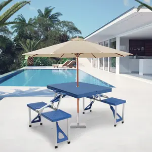 One-piece Portable Folding Table with Stool for Camping Picnics, All-in-One Compact Design Lightweight & Foldable Suitcase Style